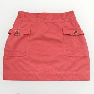 Anthropologie Utility Mini Skirt Coral Pink Cotton-Linen Button Pockets - Size 4